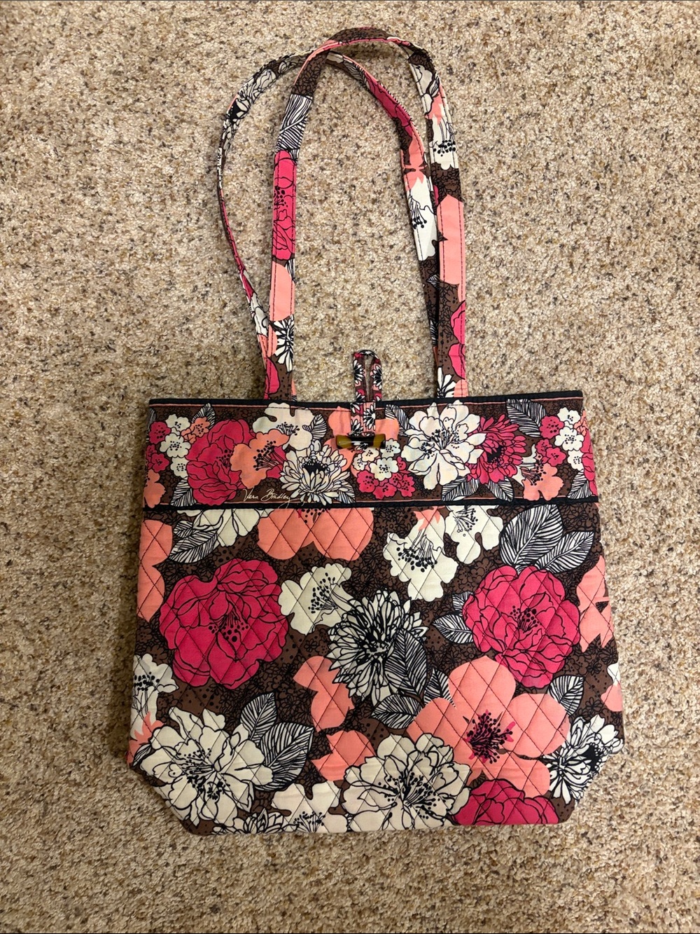 Vera Bradley Quilted Floral Tote in Pink, Cream and Brown